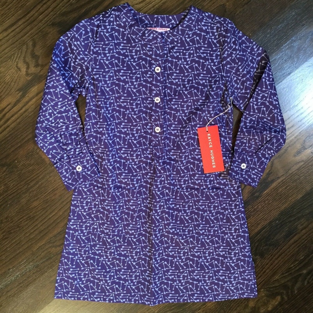 KAYCE HUGHES Blue Arrow Shirtdress cute Novelty Print Dress